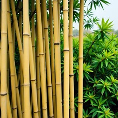 Obraz premium Tall, slender beige bamboo plants swaying gently in the breeze, slender, outdoor scene