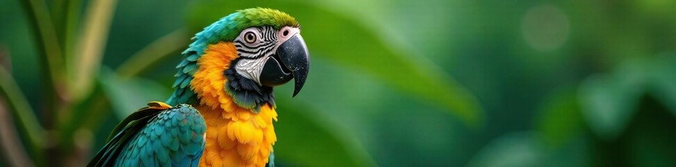 Obraz premium Tropical parrot sporting shades with colorful feathers and a tropical background, exotic, feathers, playful