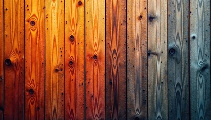 Fototapeta premium Warm wood vertical fibers transition from orange hues to muted grays, wooden, gray, warm