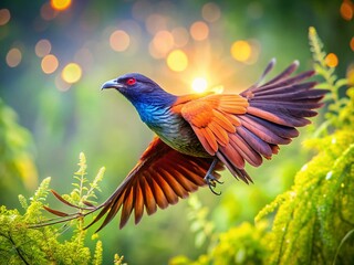 Fototapeta premium Serene Nature Wallpaper: Greater Coucal Bird in Flight