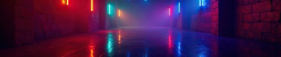 Bright colorful lights illuminating a dark environment, contrast, glowing light, color