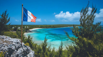 Fototapeta premium Island Paradise Photo: Turquoise Bay, Flag, Lush Greenery