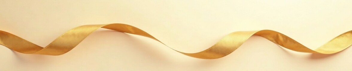 Elegant swirling golden ribbons against a soft beige background with subtle white undertones, texture, refined