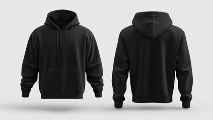Black zip-up hoodie mockup. Zipper hoodie. Front and back hoodie template