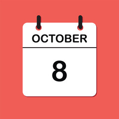 October 8. Daily Calendar icon for design. Simple design for business brochure, flyer, print media, advertisement. Easily editable.