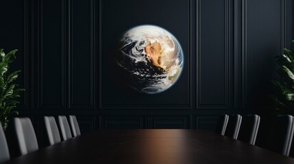 Earth Visual in Conference Room with Modern Dark Decor and Plants
