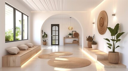 Fototapeta premium Modern Mediterranean Entrance Hall with Grid Door Design