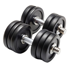 Fototapeta premium Pair of Black Rubber Encased Hand Gym Dumbbells isolated on transparent background.