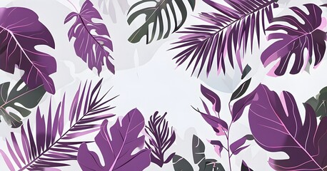 Collection of tropical leaves, foliage plant in purple color with space background