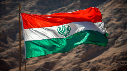 Waving Flag Image: National Symbol, Red, White, Green, Emblem