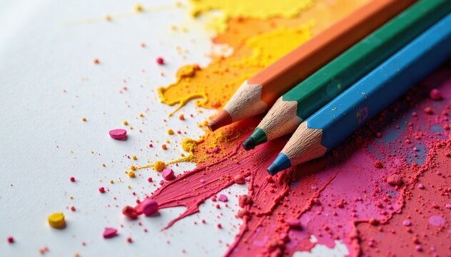 Un lapicero con crayones y pinceles sobre una mesa de madera, pintura, leer