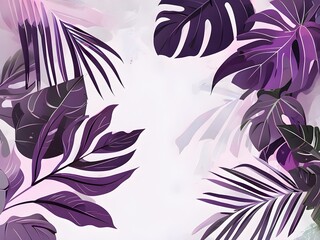 Collection of tropical leaves, foliage plant in purple color with space background