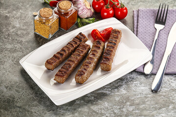 Grilled beef kebab minced meat