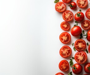 Fresh cherry tomatoes and basil on white background