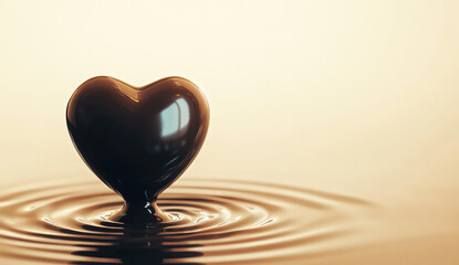 Fototapeta premium Chocolate Heart Drop Melts Into Rippling Waves of Liquid Bliss in a Warm and Inviting Setting