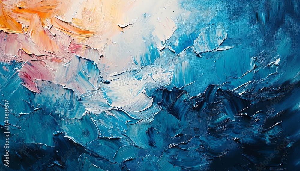 Poster radiant oil painting texture with a mix of warm and cool tones, dynamic strokes, and textured canvas