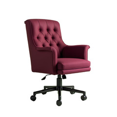 Naklejka premium Elegant Burgundy Office Chair with Tufted Backrest. Transparent background