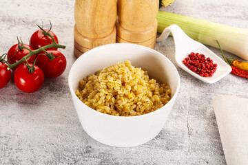 Boiled bulgur wheat in the bowl