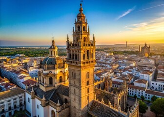 Seville Giralda Tower Drone Aerial View - Isolated Spanish Landmark
