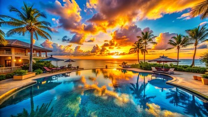 Fototapeta premium Barbados Sunset Pool Ocean View - Sandals Resort