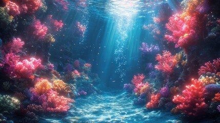 Fototapeta premium Vibrant coral reef, sunlit ocean depths.