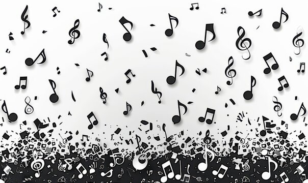 Harmony created through continuous lines forms an abstract representation of musical notes cascading on a white background