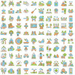 Fototapeta premium Icons for Ecotourism Theme in Flat Style