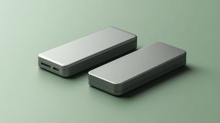 Two silver rectangular boxes on green background.