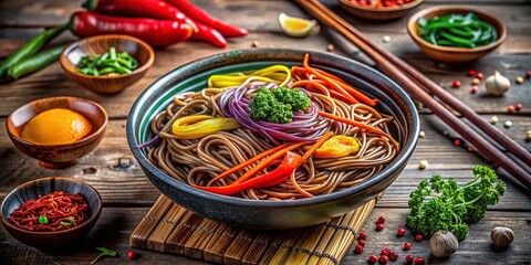 Fototapeta premium Delicious Buckwheat Noodles - Vibrant Asian Cuisine