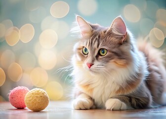 Fluffy Cat Pastel Ball Playful Food Photography
