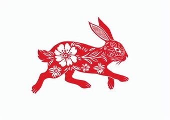 Red Rabbit with Floral Design