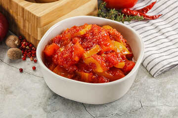 Homemade Lecho with tomato and paprika