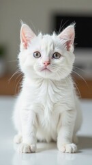  kitten sitting on white table