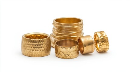 Elegant handcrafted gold rings showcasing unique textures and designs