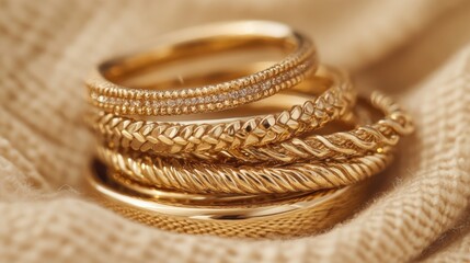 Elegant Collection of Gold Rings on Soft Neutral Background