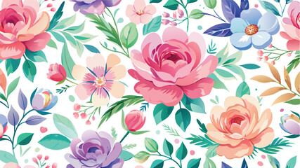 Fototapeta premium Dreamy Watercolor Floral Seamless Pattern
