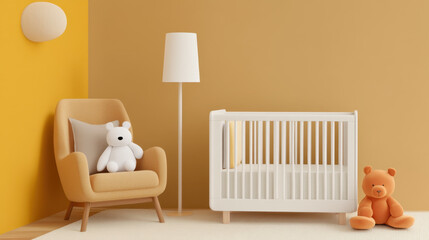 Sweet home, A serene nursery featuring soft pastel tones and a crib, perfect for creating a calming environment for infants and young children.