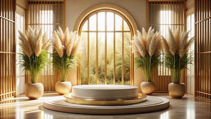 Luxurious Steel Podium, Reed Glass, Cream Walls