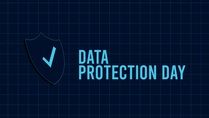 Data Protection Day featuring Lock on Screen,Representing Secure Information, Documents.Poster National Cyber security or Cybersecurity Awareness Month banner design template.Holiday concept.