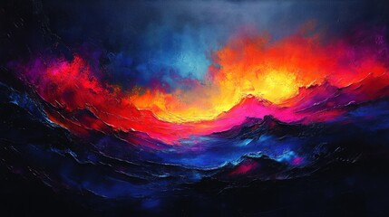Vibrant, abstract landscape; fiery, colorful waves.