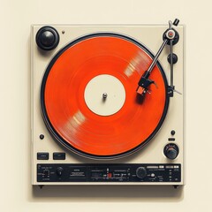 Fototapeta premium Vintage Turntable Plays Orange Vinyl Record