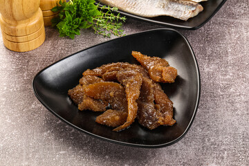 Herring roe snack in the plate