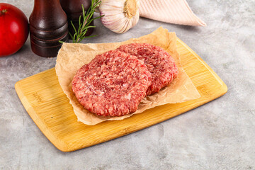 Raw round beef cutlet minced meat