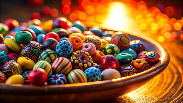 Silhouette of Colorful Handmade Clay Beads on Elegant Dish