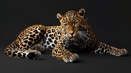 Majestic Leopard Prowling on Black Background in Natural Habitat