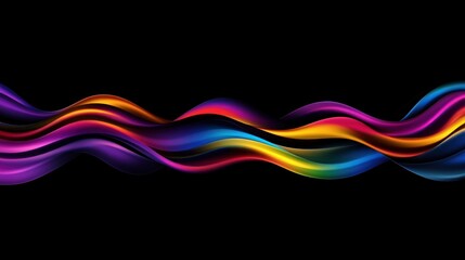 Abstract colorful wavy lines on black background.