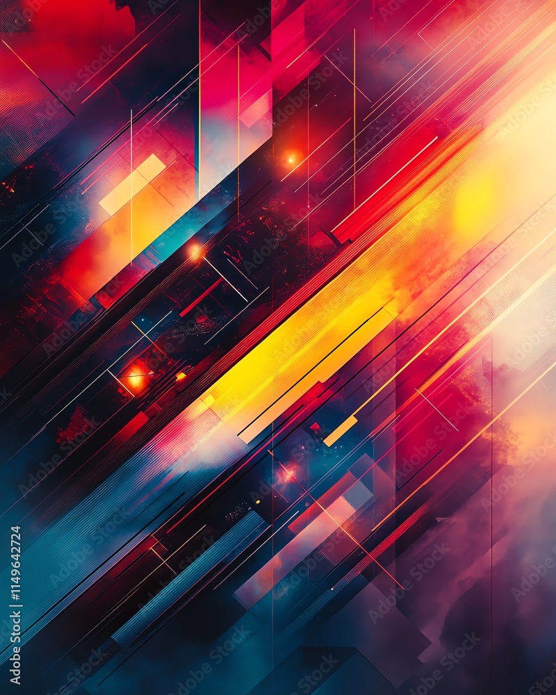Poster a modern design concept background, featuring abstract geometric shapes, vibrant colors, and dynamic