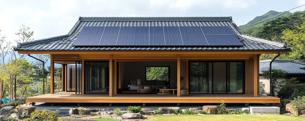 A residential building with solar panels on the roof, showcasing a commitment to renewable energy and ecofriendly living