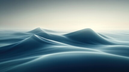 Abstract, ethereal landscape with soft, flowing, misty mountains.  Soft light illuminates the peaks, creating a serene, tranquil, and dreamy atmosphere.