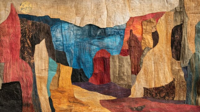 abstract landscape created with amate bark papers